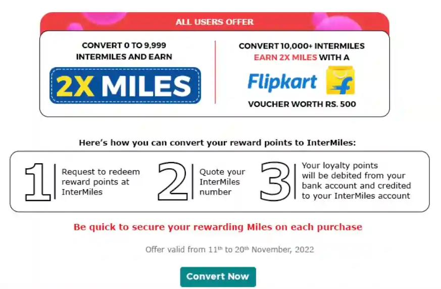 Get 2x Miles and a Flipkart Voucher On Converting Your Credit Card Rewards Into Intermiles Convert Credit Card Rewards Into Intermiles