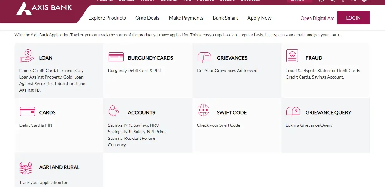 axis bank application status credit card Axis Application Id