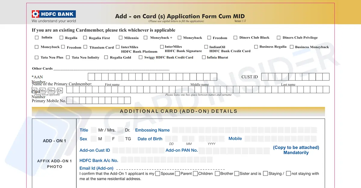 HDFC Bank Add-on Credit Cards HDFC Bank Add-on Credit Cards Application Form