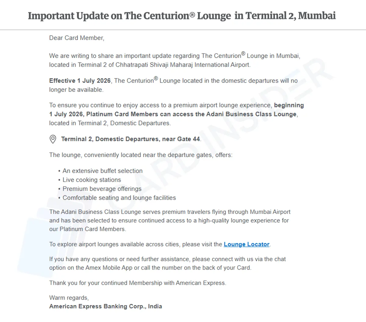 Is American Express Losing Its Edge in India? Mumbai Centurion Lounge Closes From July 1, 2026 Centurion Lounge Update